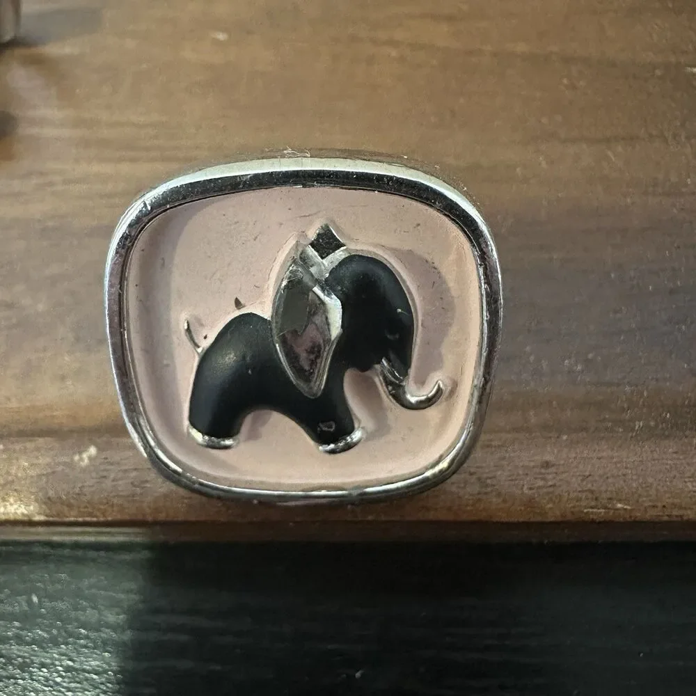 Vintage Hickok Silver Tone Black Elephant Pink Enamel Cuff links MCM‎ USA